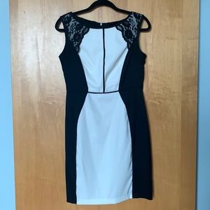Black and White Dress with Lace Shoulder